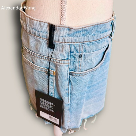 NWT Denim X Alexander Wang ‘Bleach Denim Mini Skirt with Frayed Hem’ Size 29 - Picture 11 of 14